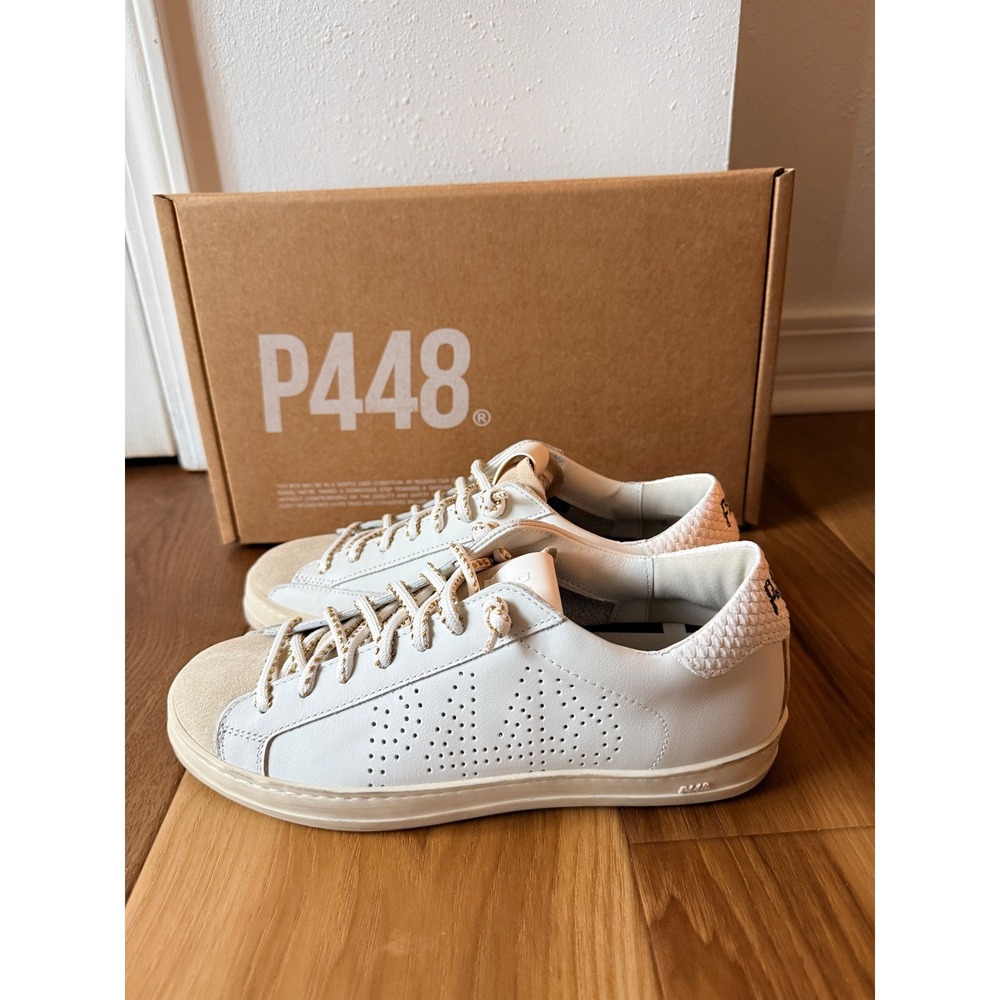 P448 John Low Top Sneakers Womens 10 US 40 EU White Beige Leather Made in Italy - Picture 10 of 11